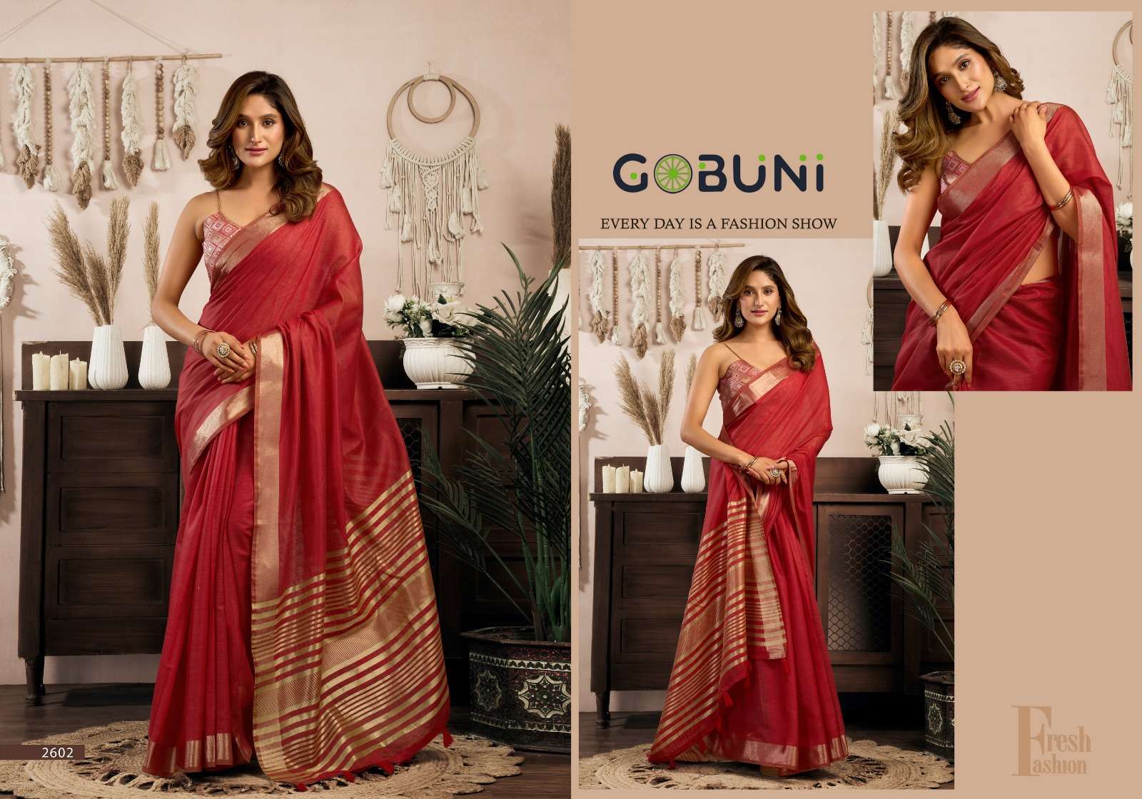 SRIVIDYA BY GOBUNI COTTON SAREE WITH BROCADE BLOUSE & ZHALLAR 
