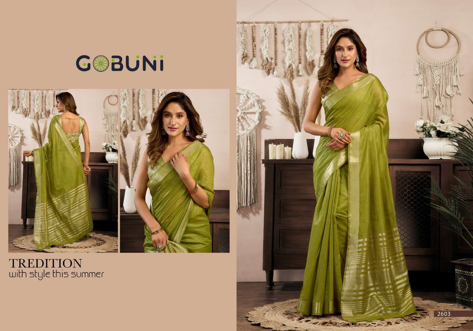 SRIVIDYA BY GOBUNI COTTON SAREE WITH BROCADE BLOUSE & ZHALLAR 