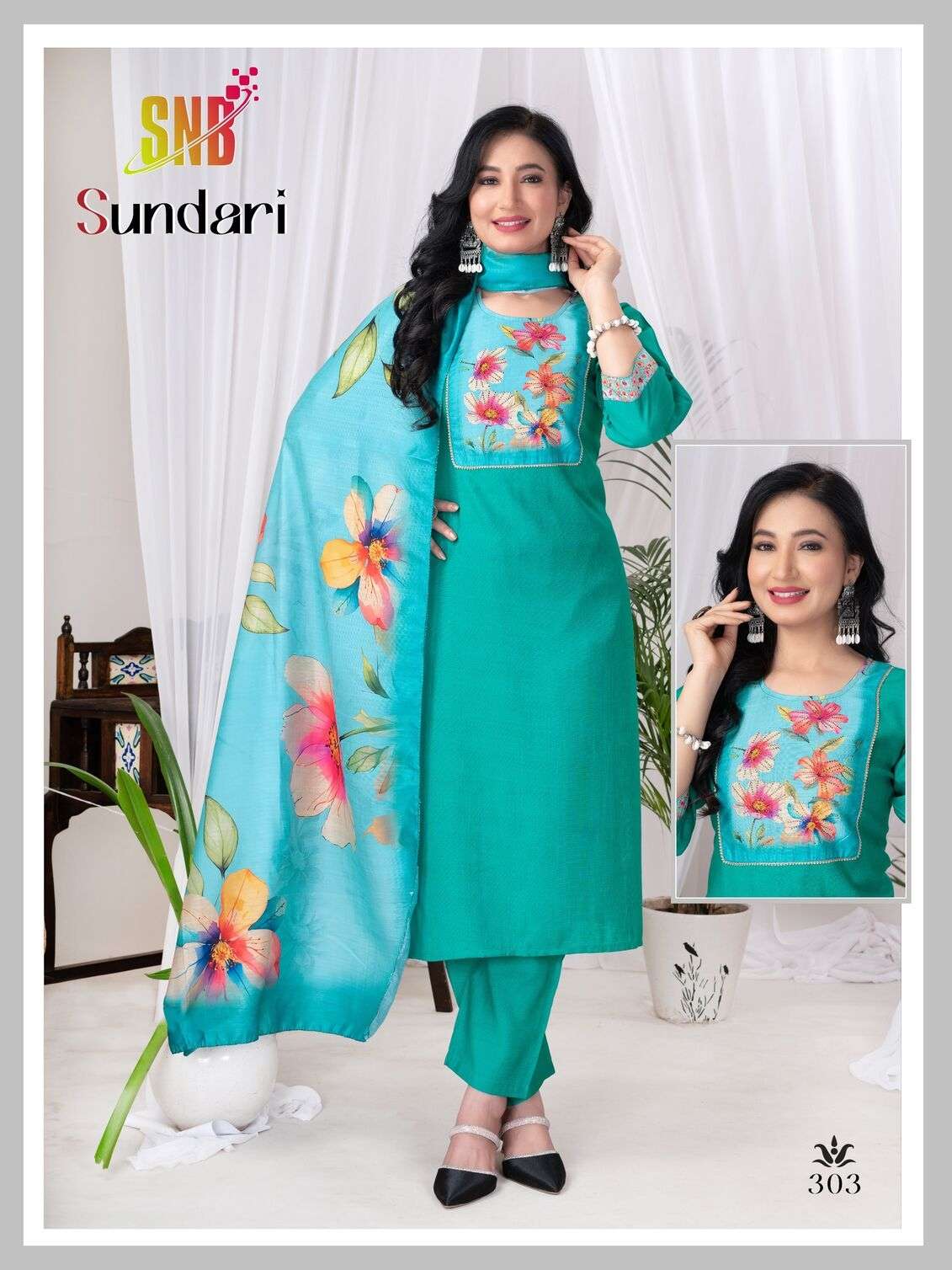 SUNDARI VOL-3 BY SNB IN HEAVY VATICAN SILK WITH DIGITAL TABLA  SIROWSKI NECK WORK 