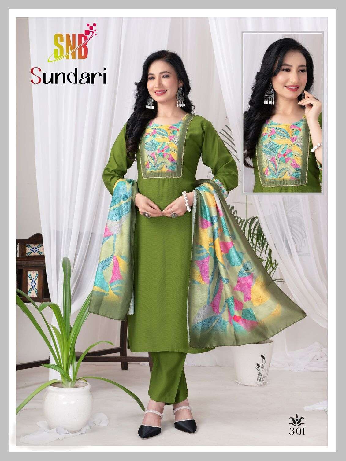 SUNDARI VOL-3 BY SNB IN HEAVY VATICAN SILK WITH DIGITAL TABLA  SIROWSKI NECK WORK 
