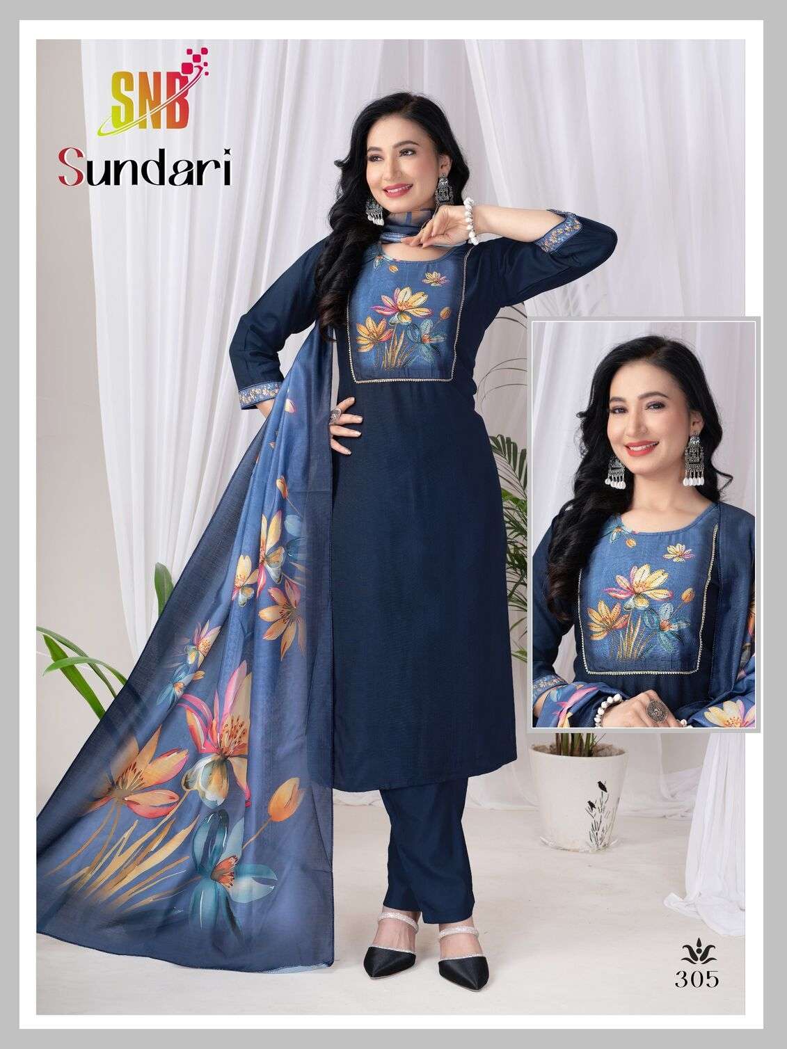 SUNDARI VOL-3 BY SNB IN HEAVY VATICAN SILK WITH DIGITAL TABLA  SIROWSKI NECK WORK 