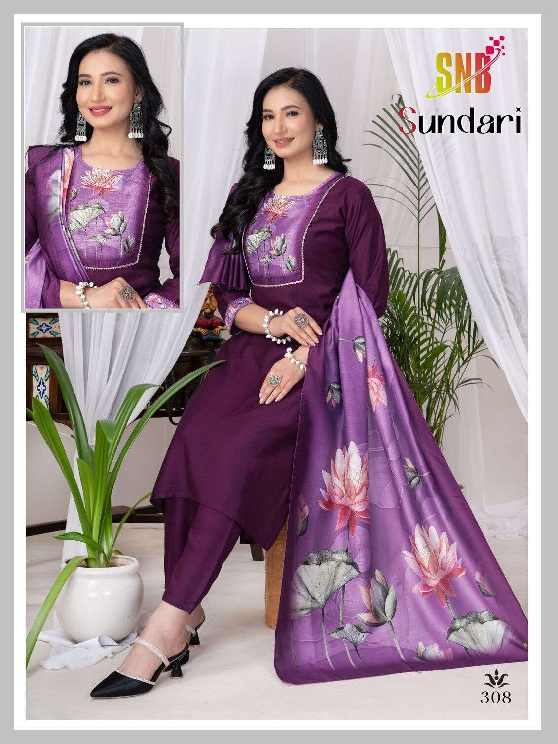 SUNDARI VOL-3 BY SNB IN HEAVY VATICAN SILK WITH DIGITAL TABLA  SIROWSKI NECK WORK 