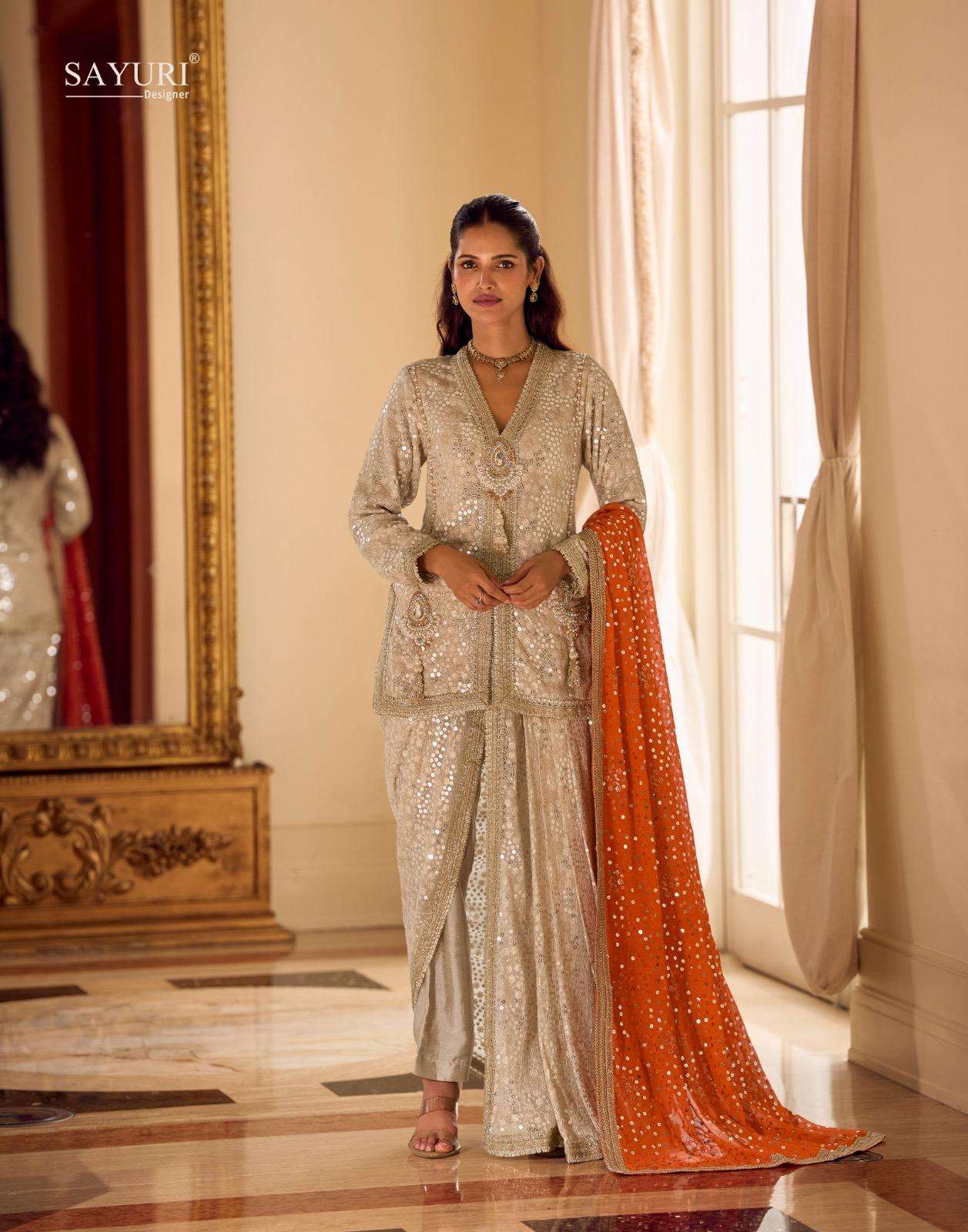 SWAROSKI BY SAYURI DESIGNER IN REAL PREMIUM GEROGETTE HAND WORK TOP WITH DHOTI PANT