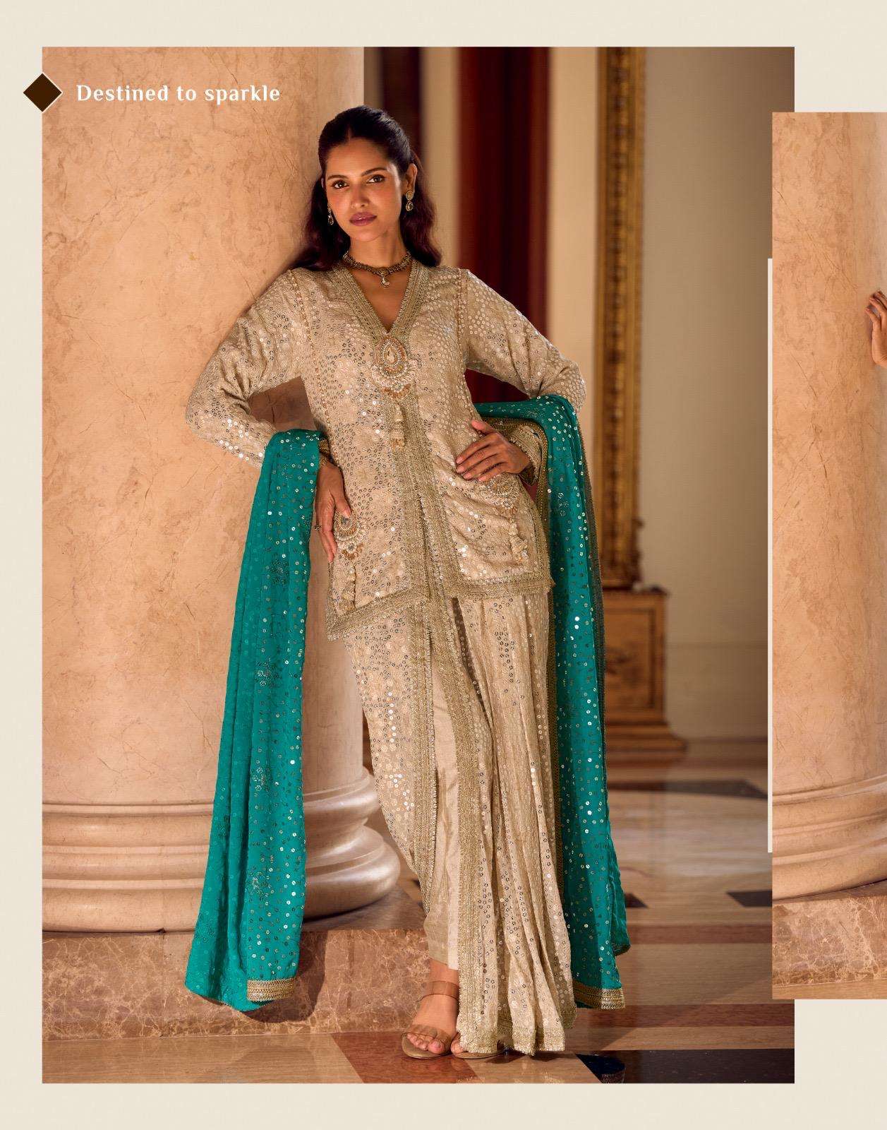 SWAROSKI BY SAYURI DESIGNER IN REAL PREMIUM GEROGETTE HAND WORK TOP WITH DHOTI PANT