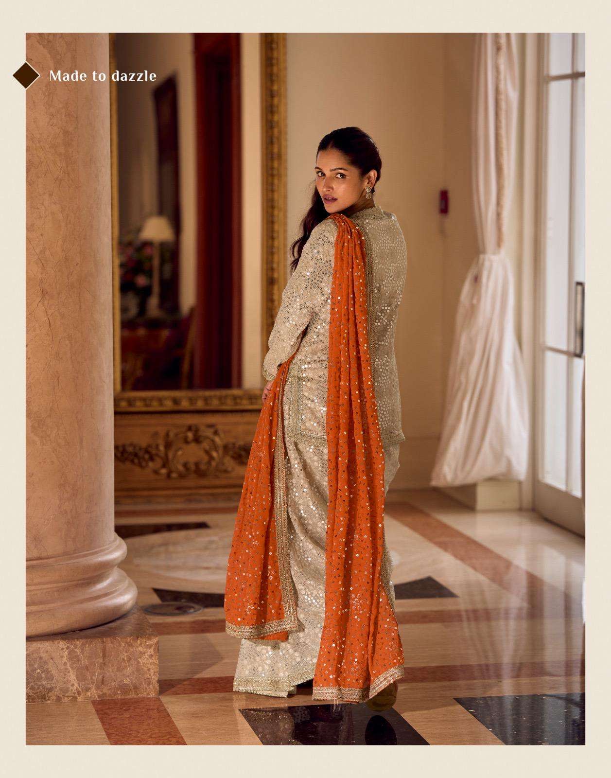 SWAROSKI BY SAYURI DESIGNER IN REAL PREMIUM GEROGETTE HAND WORK TOP WITH DHOTI PANT