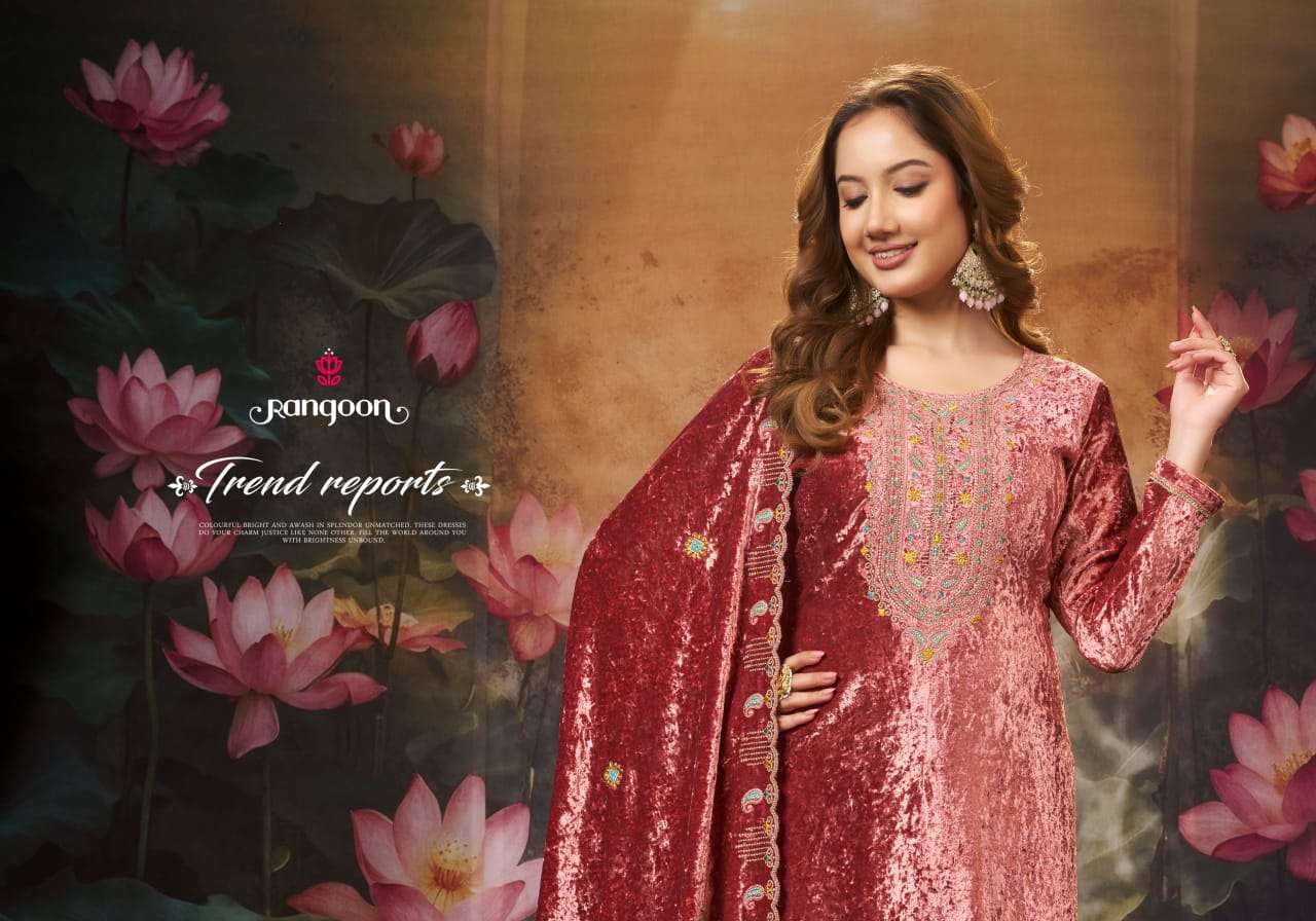 TANYA BY RANGOON IN PURE MAKHAMAL VELVET WITH WORK AND FULL INNER KURTI SERIES 