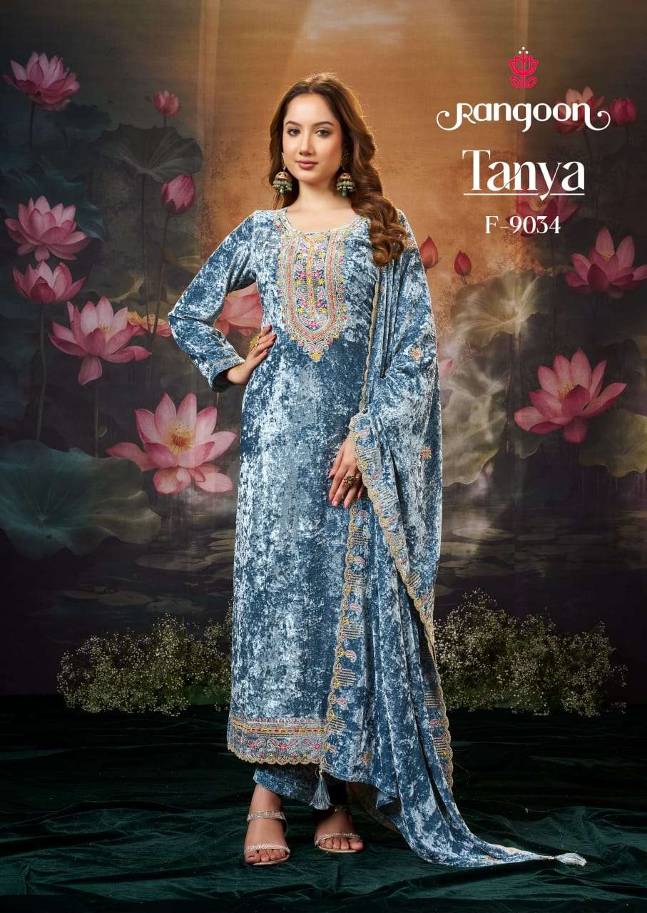 TANYA BY RANGOON IN PURE MAKHAMAL VELVET WITH WORK AND FULL INNER KURTI SERIES 