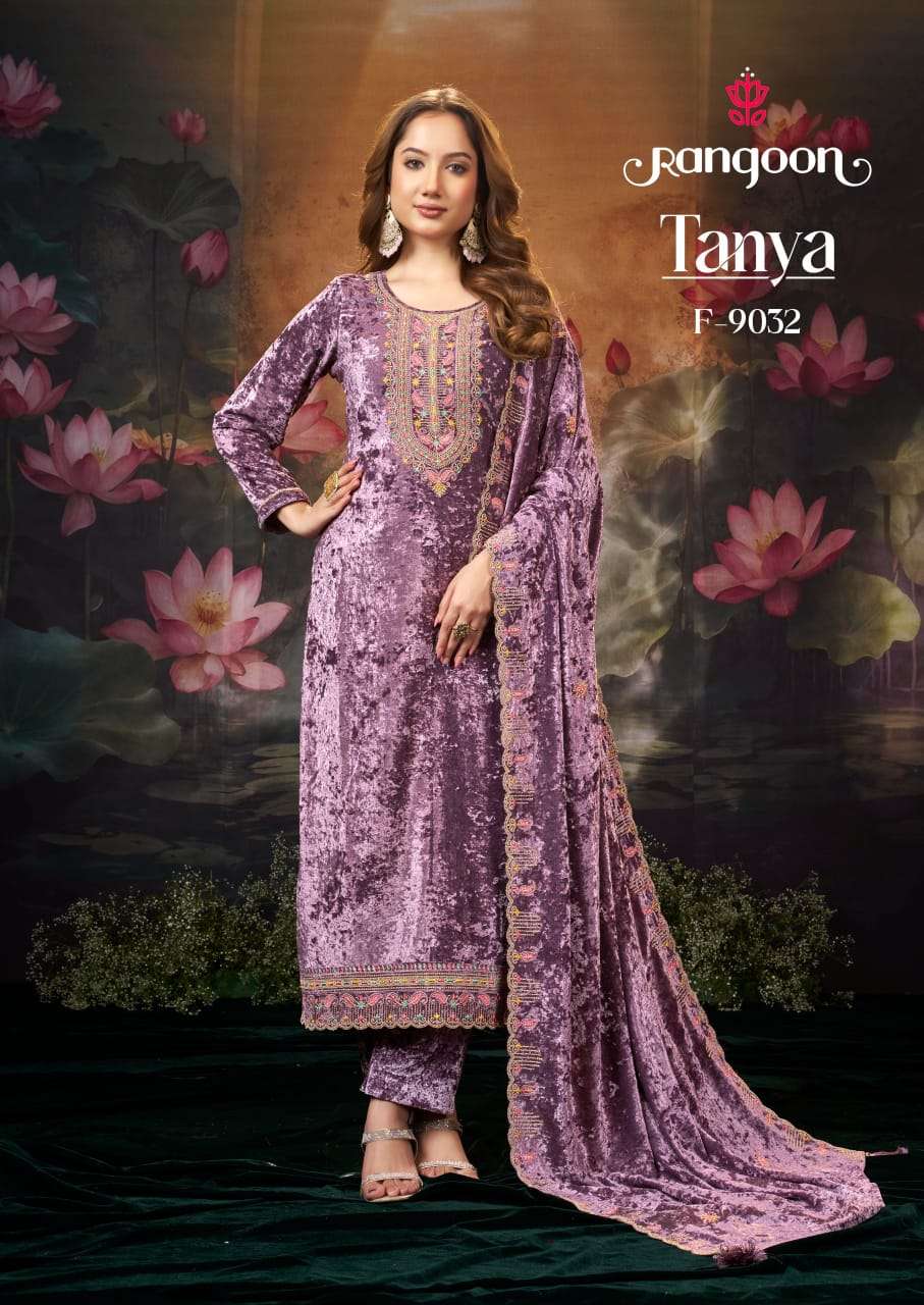 TANYA BY RANGOON IN PURE MAKHAMAL VELVET WITH WORK AND FULL INNER KURTI SERIES 