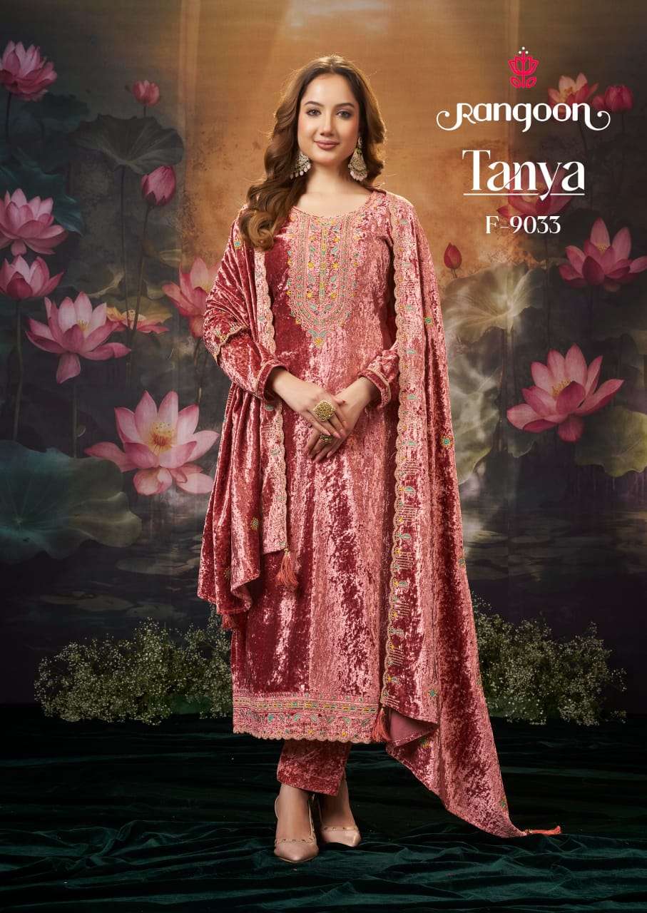 TANYA BY RANGOON IN PURE MAKHAMAL VELVET WITH WORK AND FULL INNER KURTI SERIES 