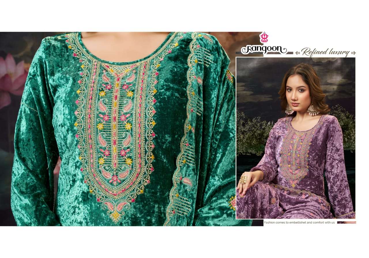 TANYA BY RANGOON IN PURE MAKHAMAL VELVET WITH WORK AND FULL INNER KURTI SERIES 