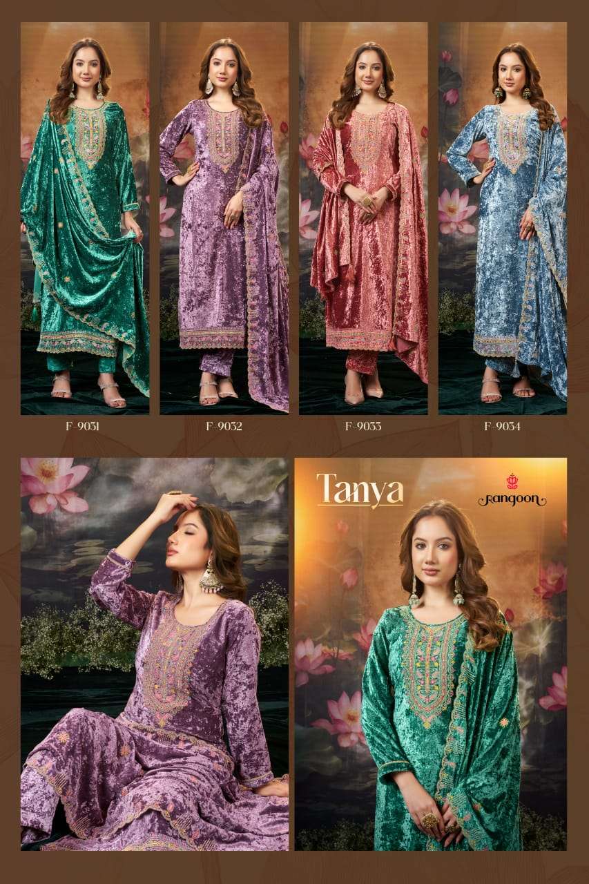 TANYA BY RANGOON IN PURE MAKHAMAL VELVET WITH WORK AND FULL INNER KURTI SERIES 