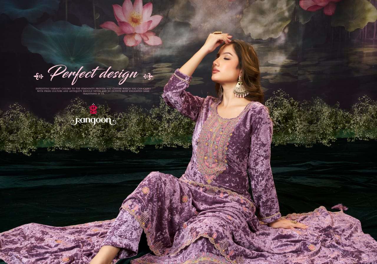 TANYA BY RANGOON IN PURE MAKHAMAL VELVET WITH WORK AND FULL INNER KURTI SERIES 
