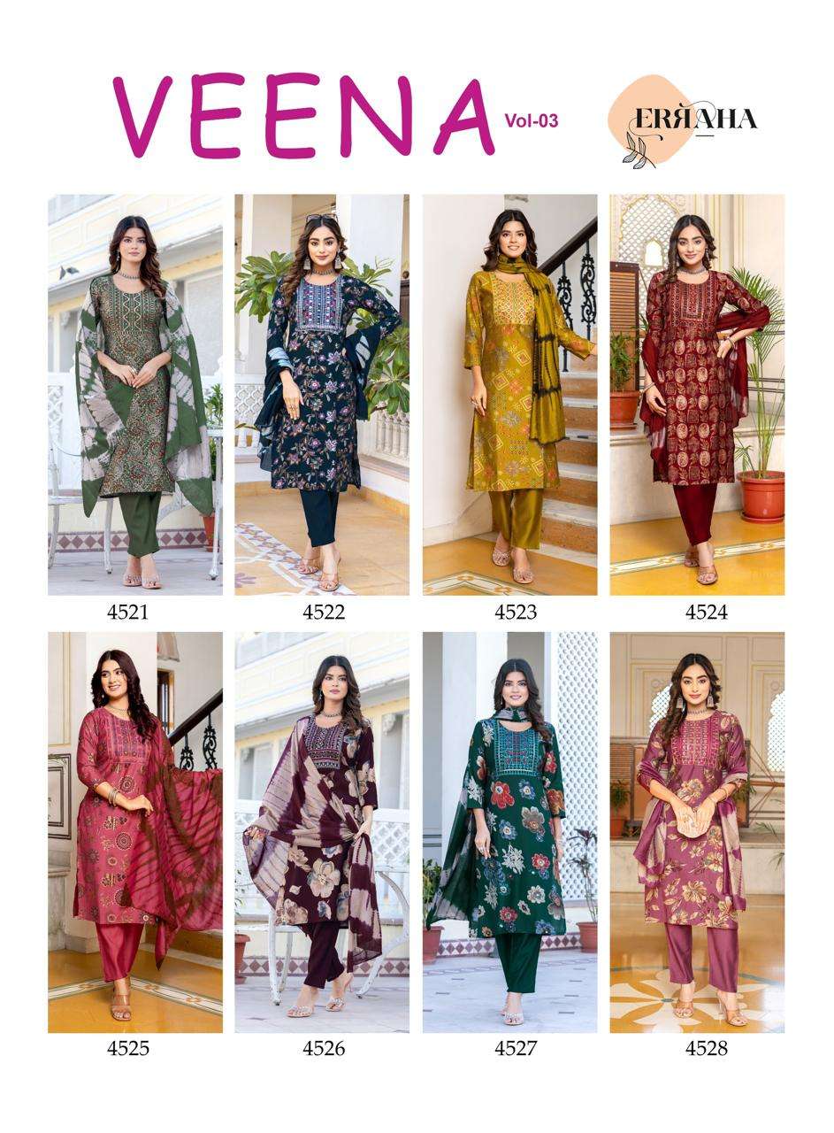 VEENA VOL-3 BY ERRAHA IN VATICAN FOIL PRINT WITH EXCLUSIVE EMBROIDERY WORK 