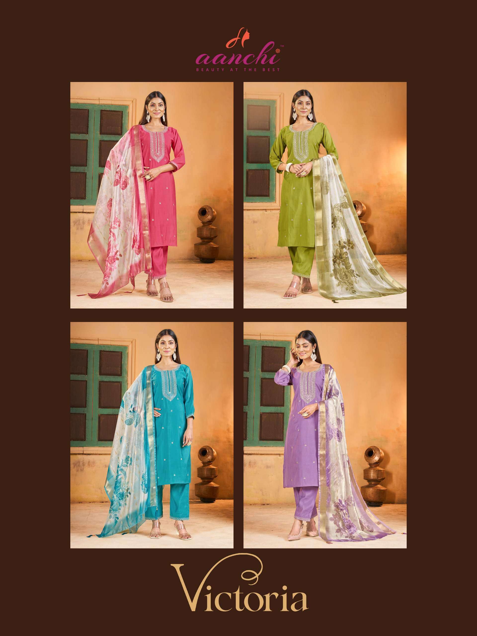 VICTORIA BY AANCHI IN ROMAN SILK WITH EMBROIDERY WORK AND DIGITAL PRINT DUPATTA 