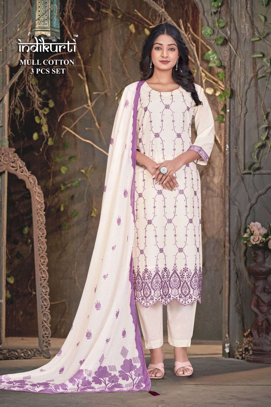 VOL-4 BY INDIKURTI IN MULL COTTON WITH HEAVY EMBROIDERY WITH BORER 
