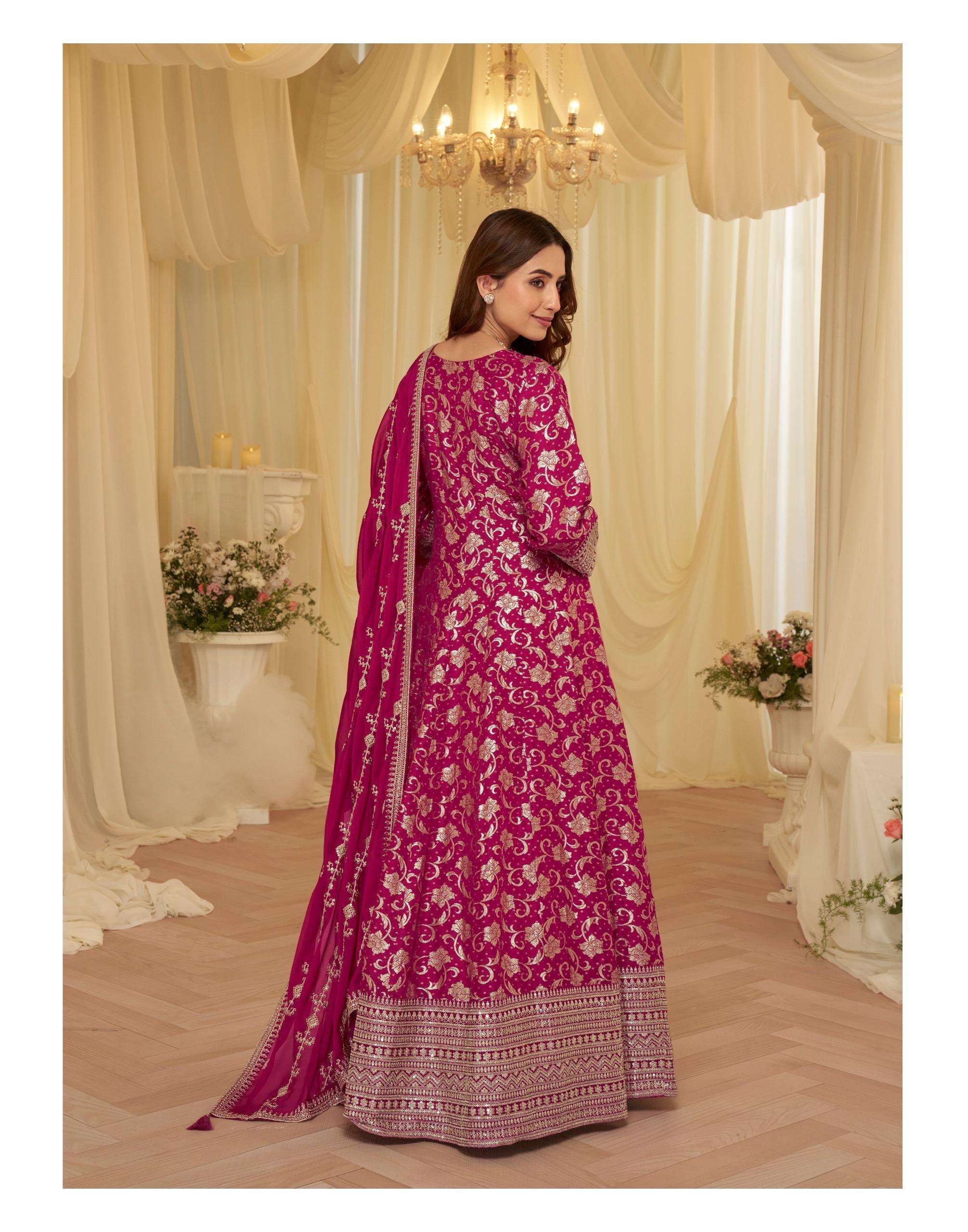 AARADHANA BY SAYURI DESIGNER IN PURE VISCOS JACQUARD SILK GOWN WITH EMBROIDERED WORK