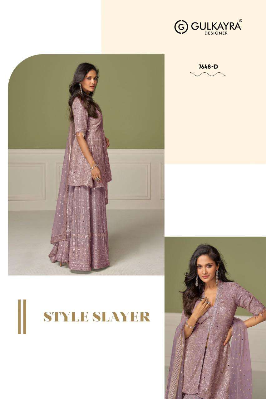 AASHVI BY GULKAYRA DESIGNER IN REAL GEORGETTE KURTI PLAZZO WITH EMBROIDERY & HANDWORK 