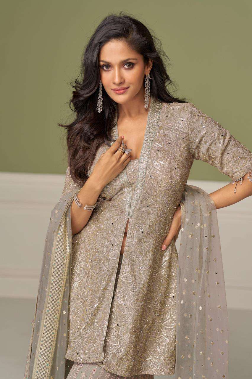 AASHVI BY GULKAYRA DESIGNER IN REAL GEORGETTE KURTI PLAZZO WITH EMBROIDERY & HANDWORK 