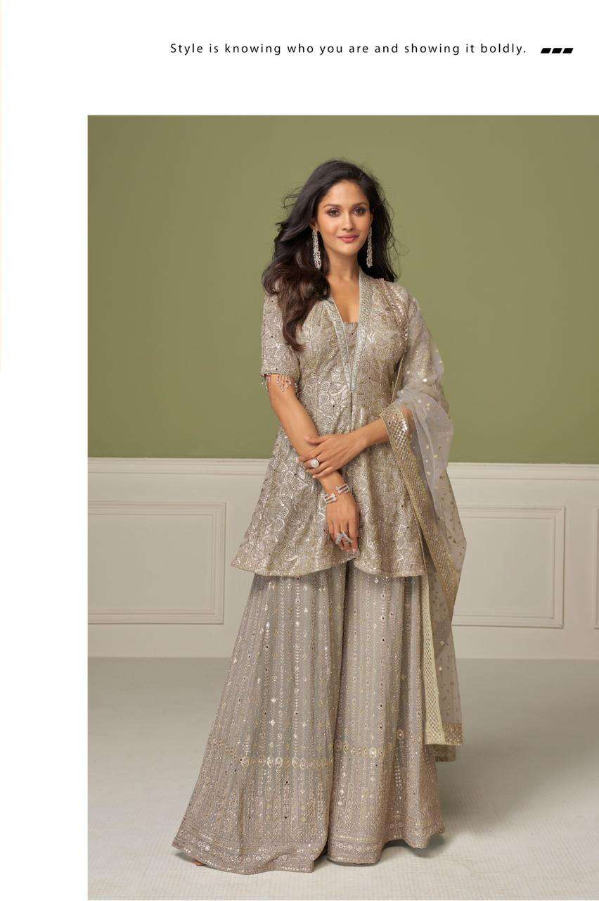 AASHVI BY GULKAYRA DESIGNER IN REAL GEORGETTE KURTI PLAZZO WITH EMBROIDERY & HANDWORK 