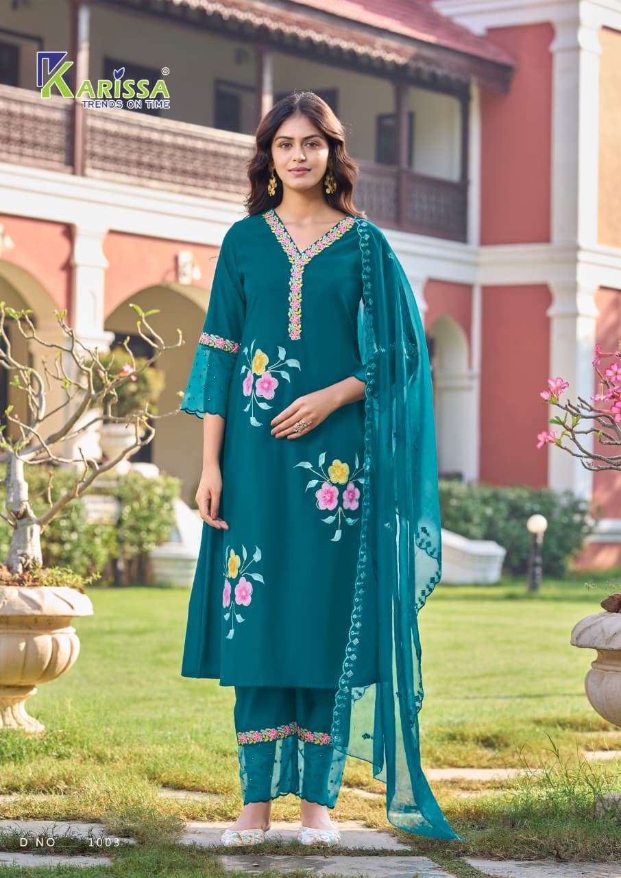 ALISA BY KARISSA IN HEAVY VISCOSE ROMAN A-LINE TOP PANT WITH SOFT ORGANZA DUPATTA