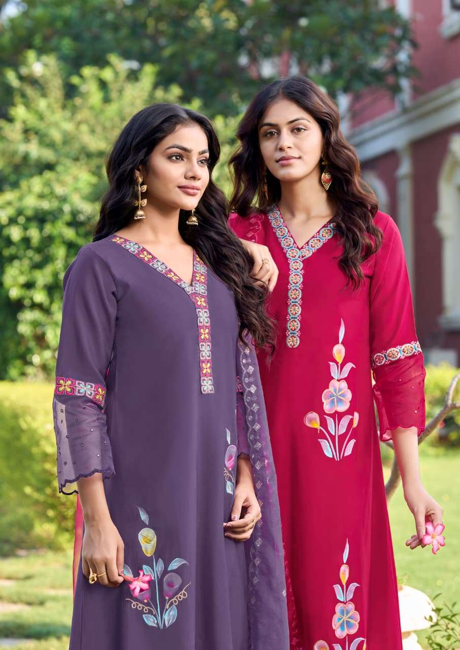 ALISA BY KARISSA IN HEAVY VISCOSE ROMAN A-LINE TOP PANT WITH SOFT ORGANZA DUPATTA