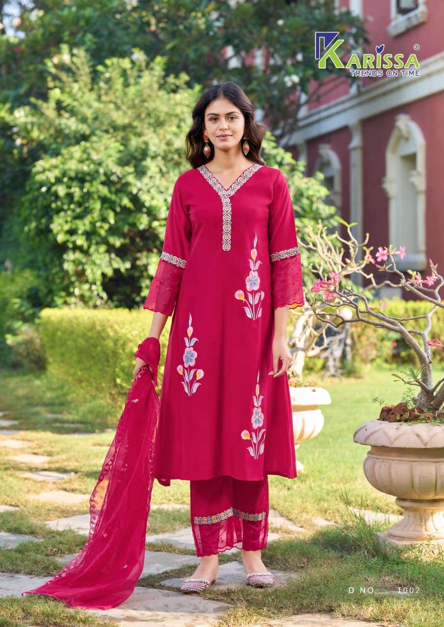 ALISA BY KARISSA IN HEAVY VISCOSE ROMAN A-LINE TOP PANT WITH SOFT ORGANZA DUPATTA