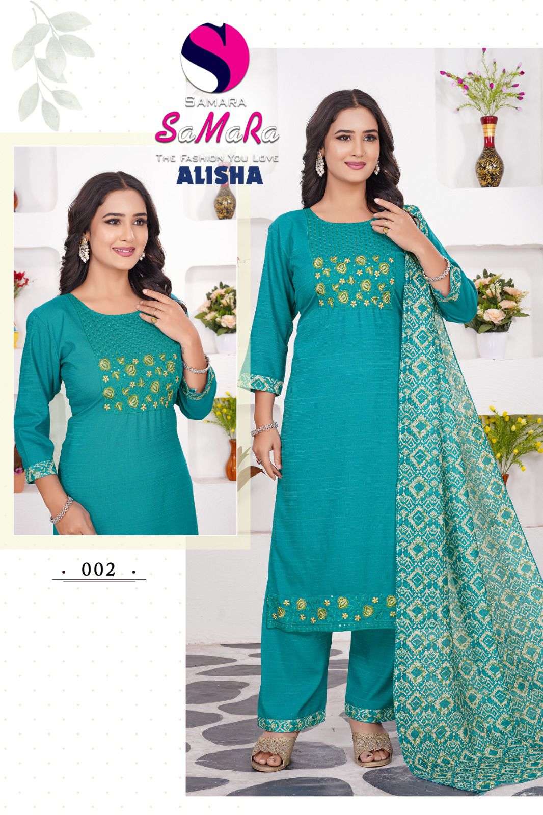 ALISHA BY SAMARA IN VATICAN SILK WITH EMBROIDERY WORK & INNER AND PANT WITH POCKET 