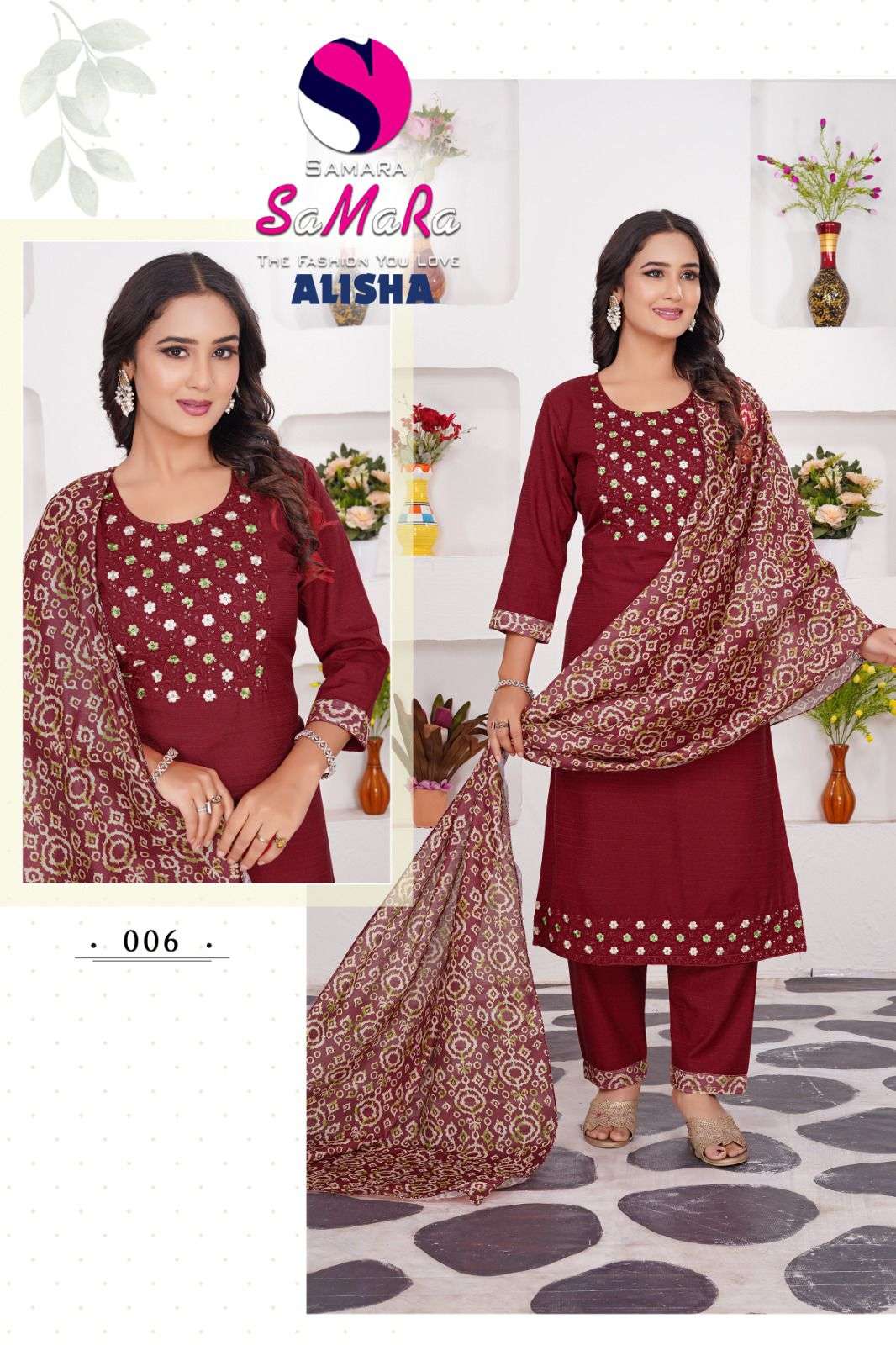 ALISHA BY SAMARA IN VATICAN SILK WITH EMBROIDERY WORK & INNER AND PANT WITH POCKET 