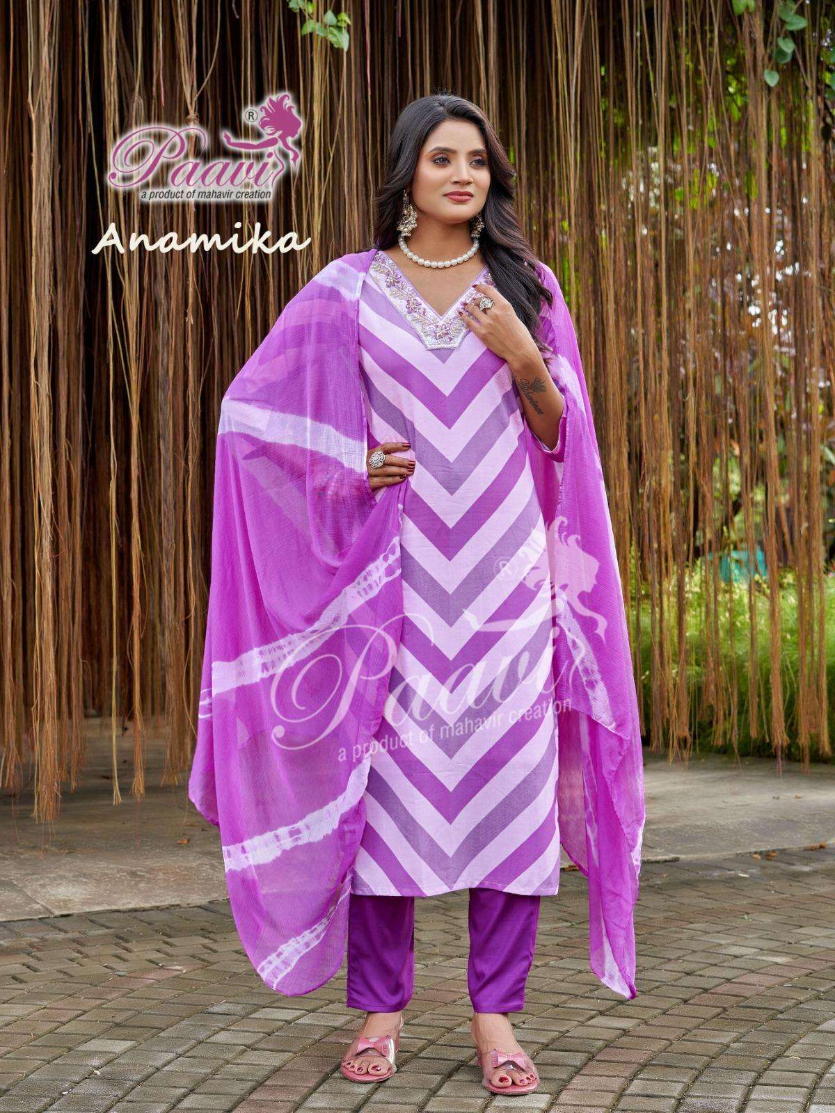 ANAMIKA BY PAAVI IN HEAVY RAYON DIGITAL PRINT WITH V-NECK & HANDWORK 