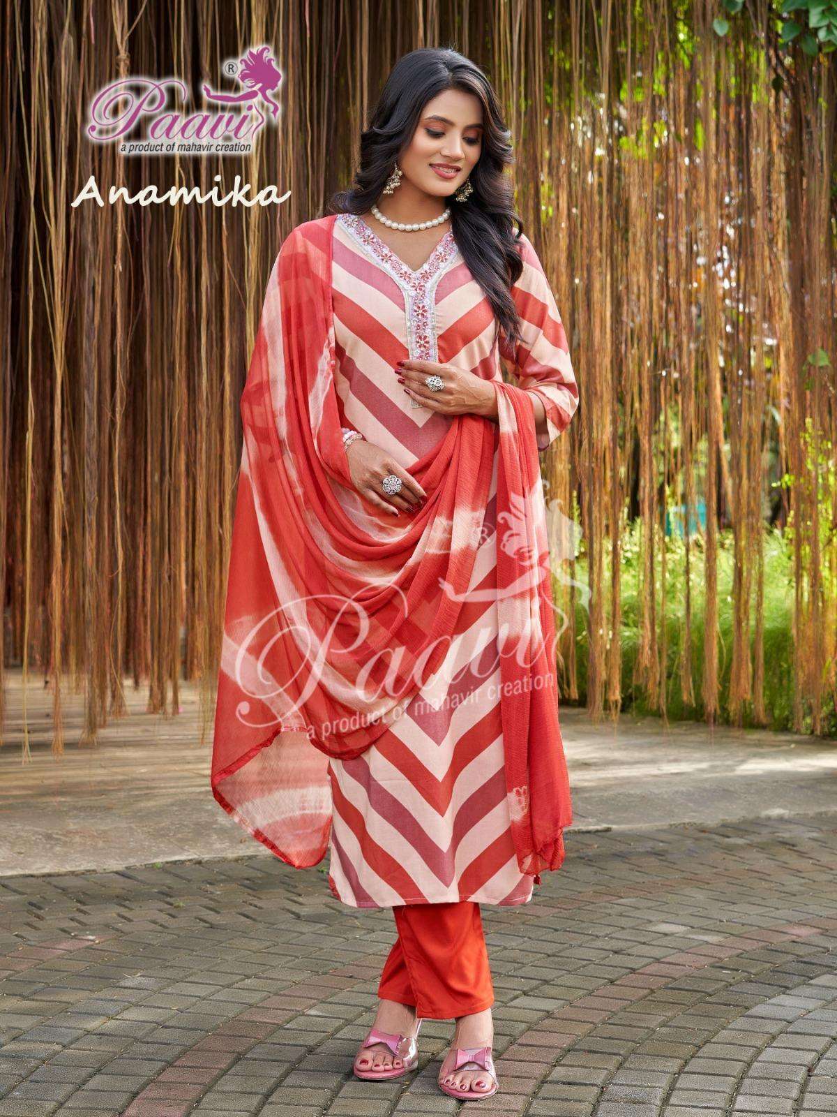 ANAMIKA BY PAAVI IN HEAVY RAYON DIGITAL PRINT WITH V-NECK & HANDWORK 