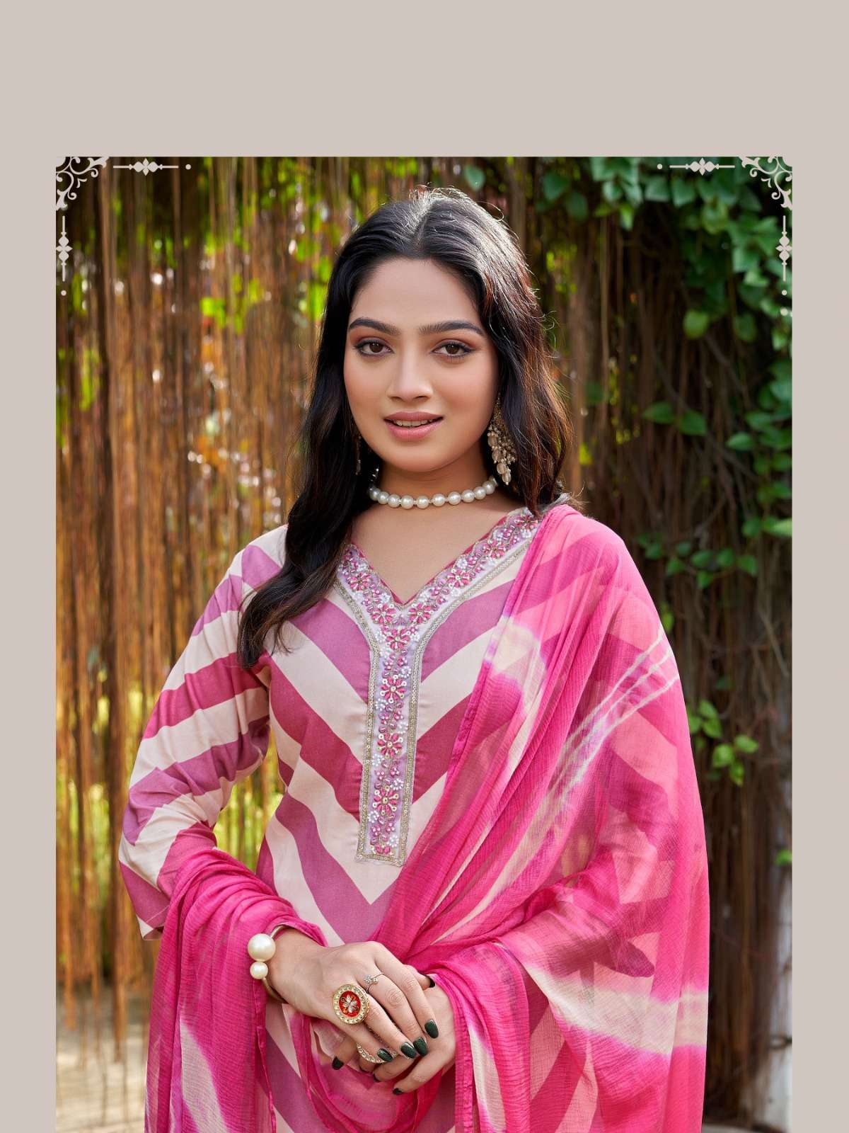 ANAMIKA BY PAAVI IN HEAVY RAYON DIGITAL PRINT WITH V-NECK & HANDWORK 