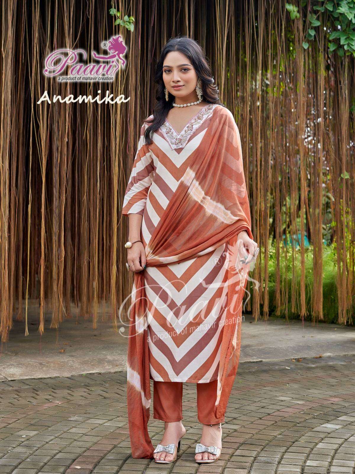 ANAMIKA BY PAAVI IN HEAVY RAYON DIGITAL PRINT WITH V-NECK & HANDWORK 