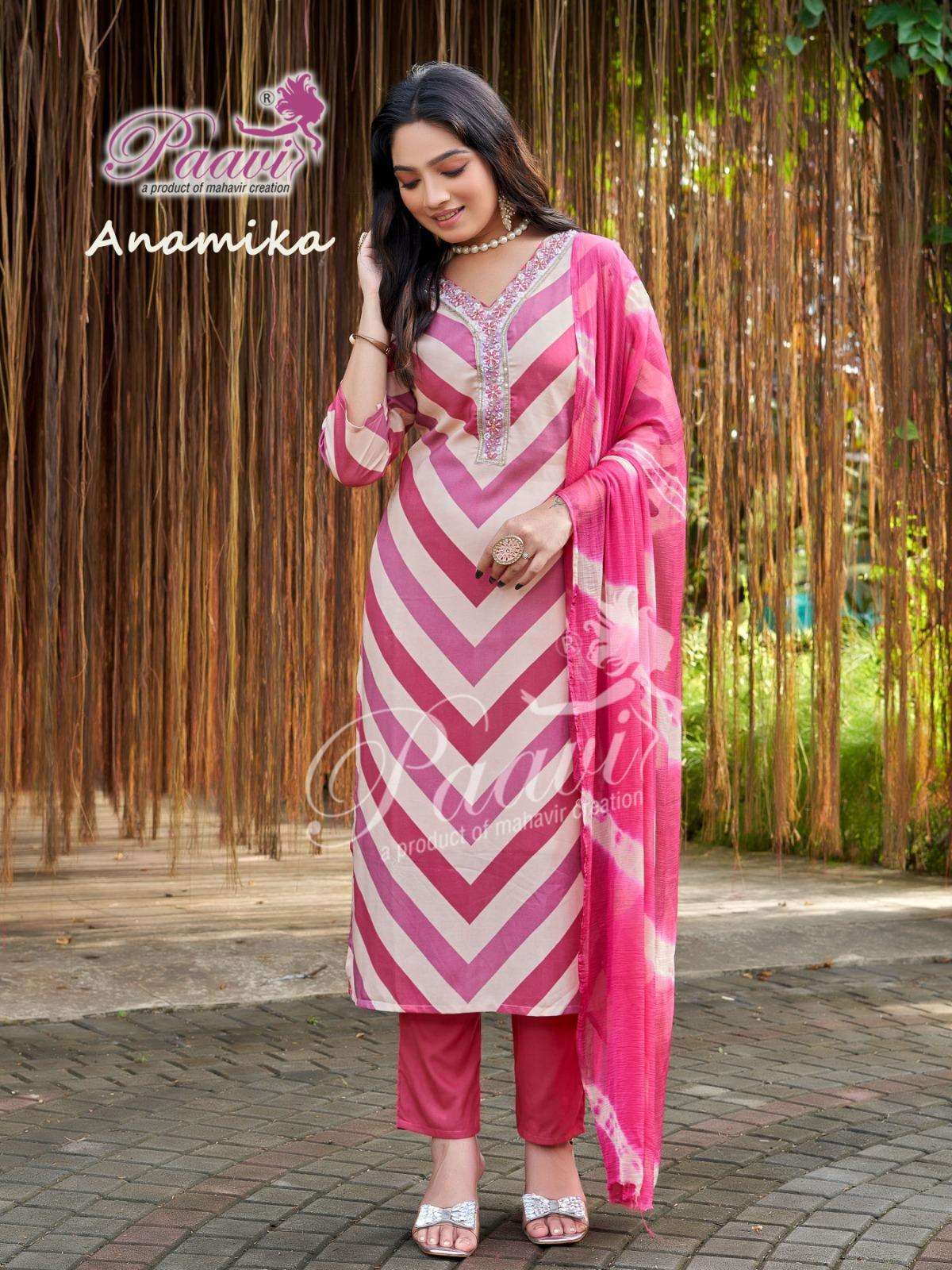 ANAMIKA BY PAAVI IN HEAVY RAYON DIGITAL PRINT WITH V-NECK & HANDWORK 