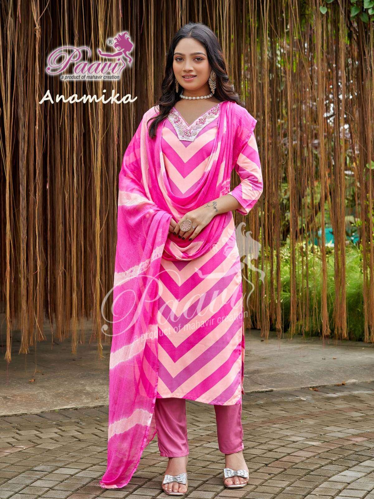 ANAMIKA BY PAAVI IN HEAVY RAYON DIGITAL PRINT WITH V-NECK & HANDWORK 
