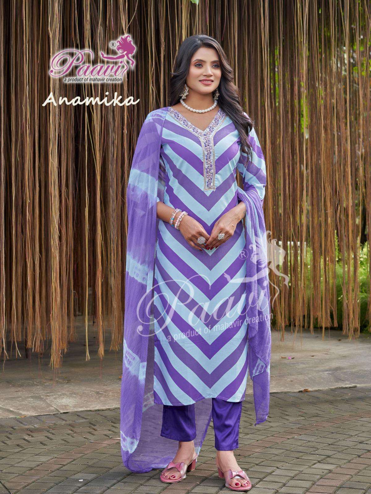 ANAMIKA BY PAAVI IN HEAVY RAYON DIGITAL PRINT WITH V-NECK & HANDWORK 