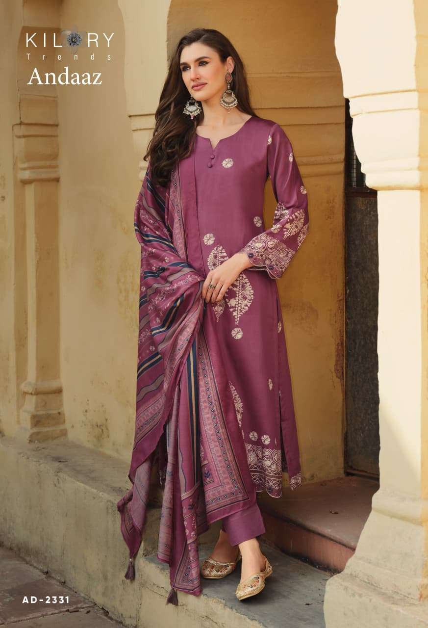 ANDAAZ BY KILORY TRENDS IN PURE JAAM COTTON DIGITAL FOIL PRINT WITH FENCY EMBROIDERY WORK 