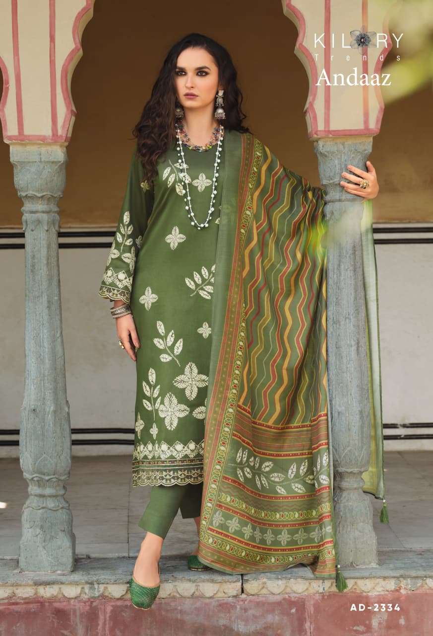 ANDAAZ BY KILORY TRENDS IN PURE JAAM COTTON DIGITAL FOIL PRINT WITH FENCY EMBROIDERY WORK 