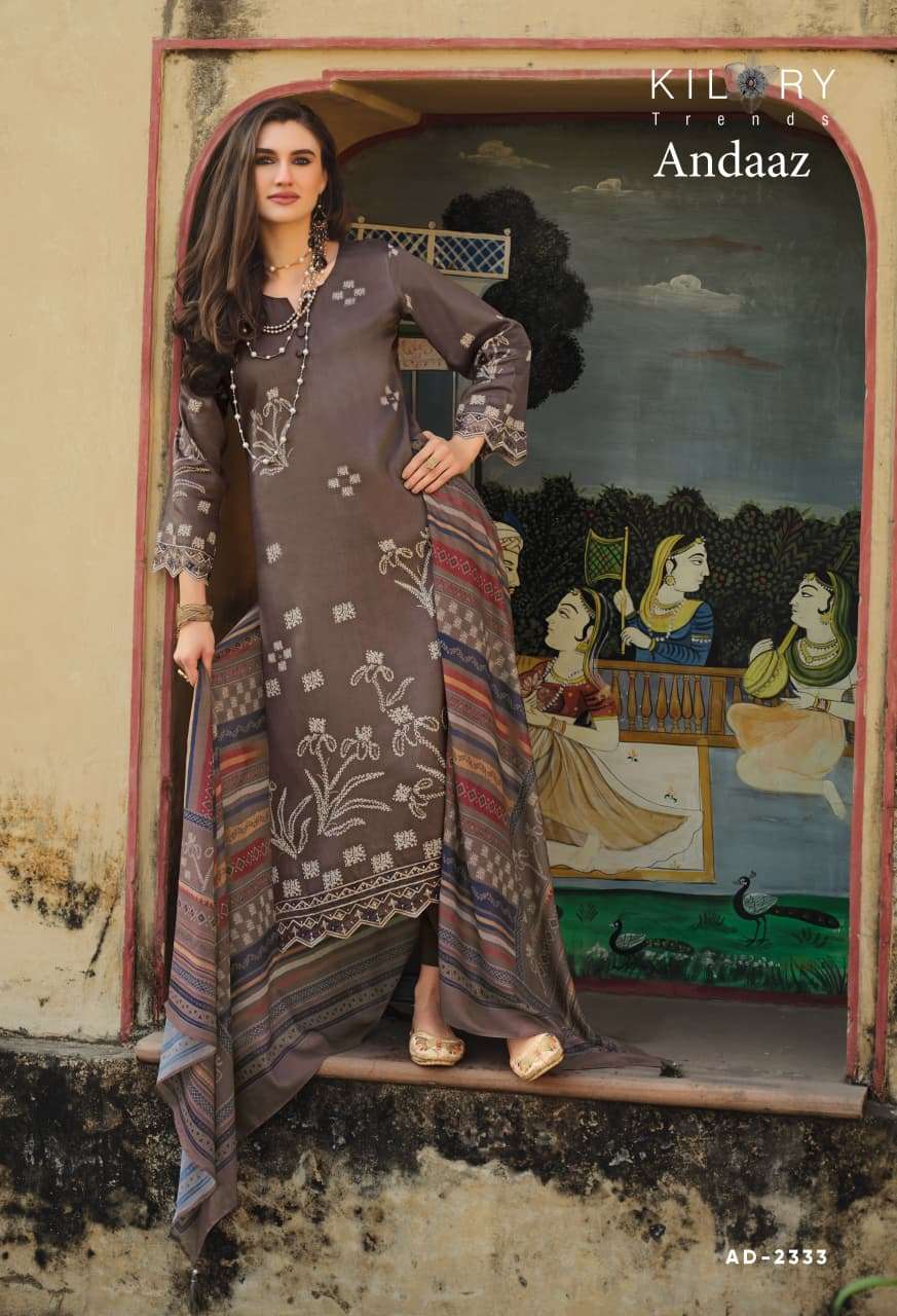 ANDAAZ BY KILORY TRENDS IN PURE JAAM COTTON DIGITAL FOIL PRINT WITH FENCY EMBROIDERY WORK 