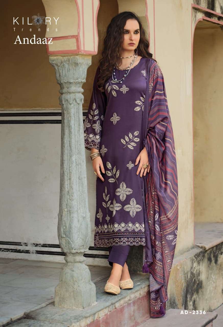 ANDAAZ BY KILORY TRENDS IN PURE JAAM COTTON DIGITAL FOIL PRINT WITH FENCY EMBROIDERY WORK 