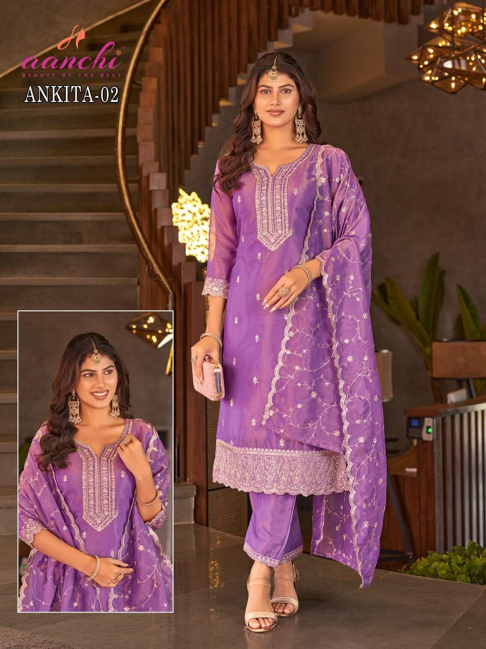 ANKITA BY AANCHI IN FANCY TISSUE SHIMMER WITH KURTI PANT AND DUPATTA WORK 