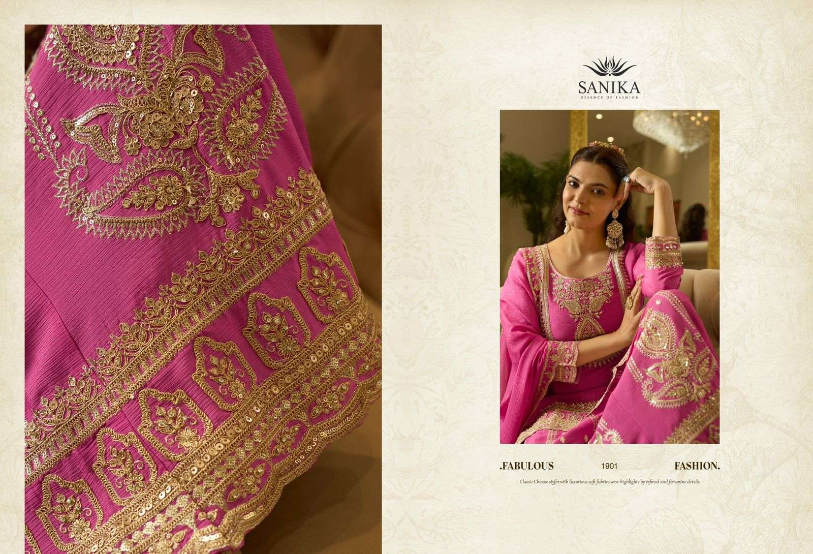 ANMOL BY SANIKA FASHION IN PREMIUM CHINON SILK WITH HAND EMBLISSIED MIRROR WORK