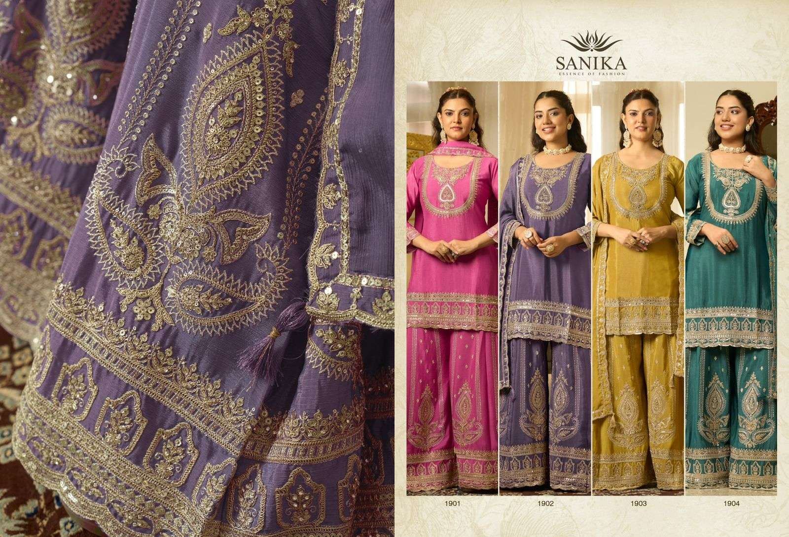 ANMOL BY SANIKA FASHION IN PREMIUM CHINON SILK WITH HAND EMBLISSIED MIRROR WORK