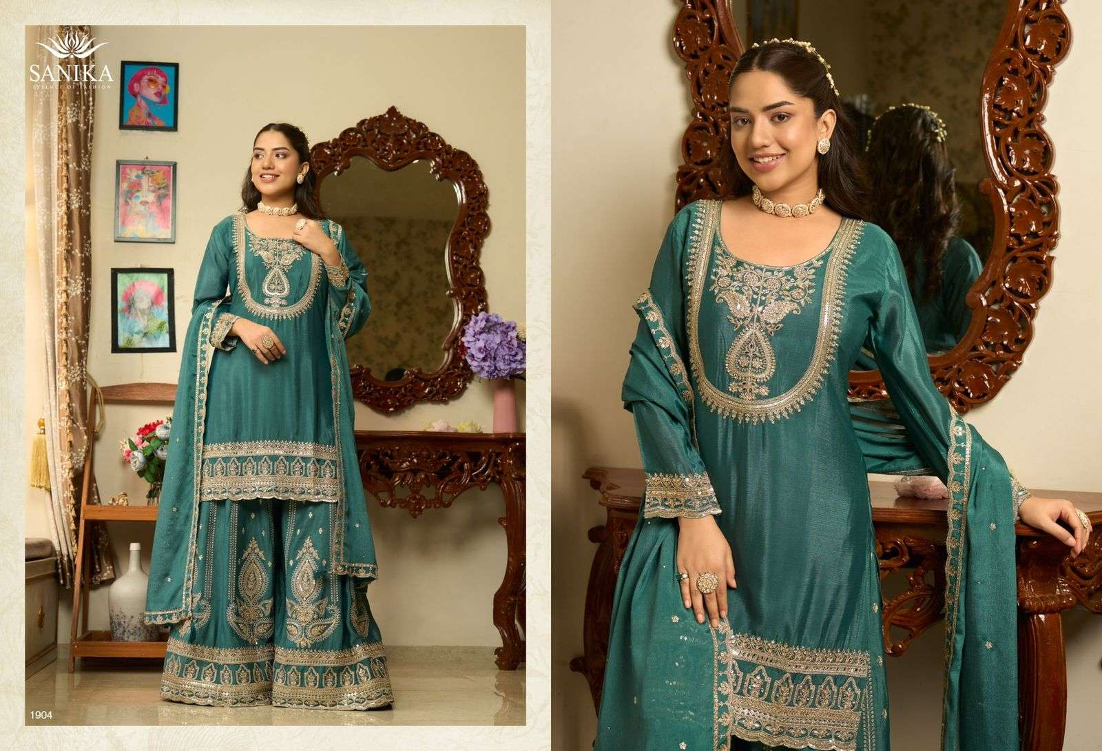 ANMOL BY SANIKA FASHION IN PREMIUM CHINON SILK WITH HAND EMBLISSIED MIRROR WORK