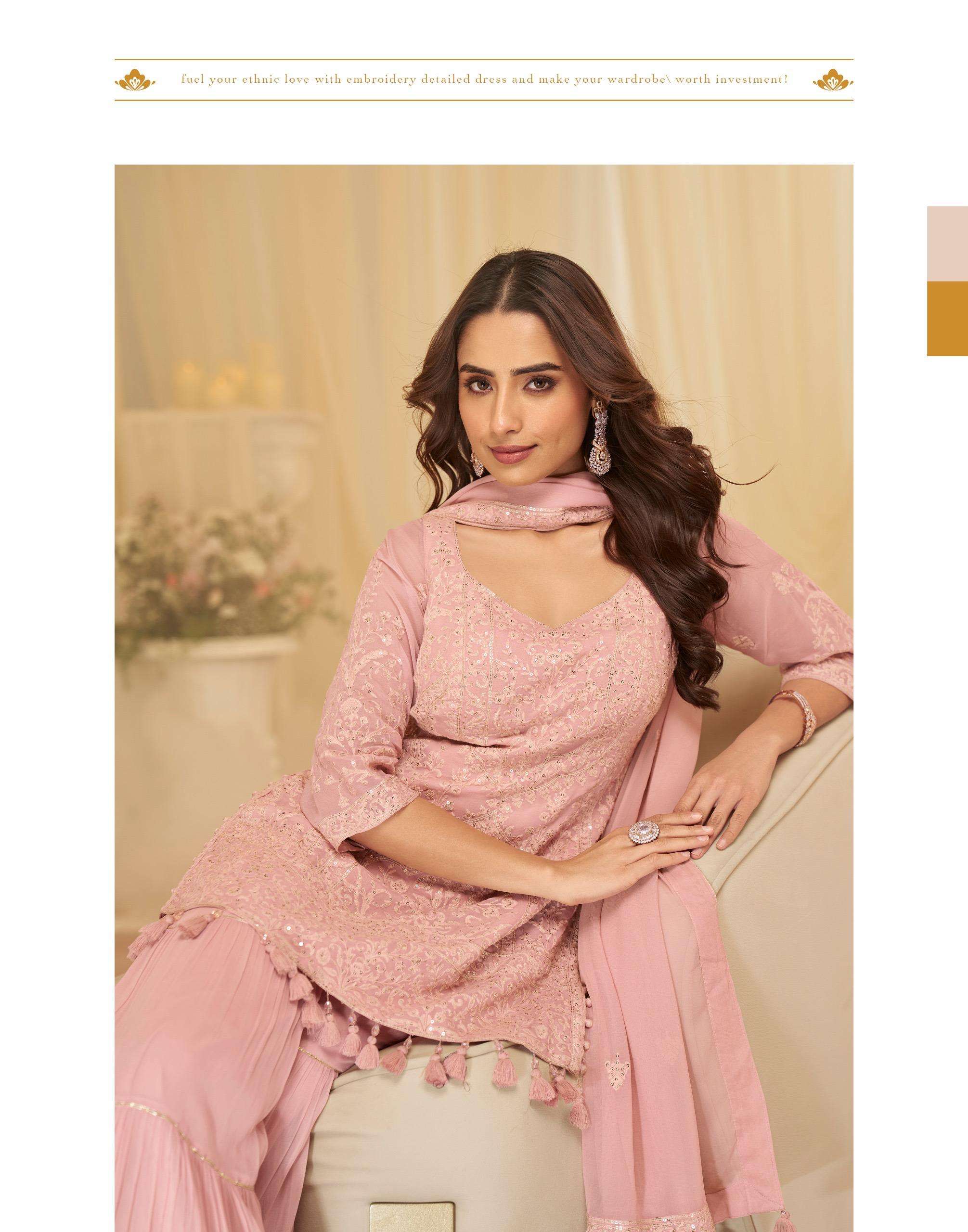 ASMITA BY SAYURI DESIGNER IN REAL GEROGETTE TOP WITH EMBROIDERED SHARARA AND DUPATTA