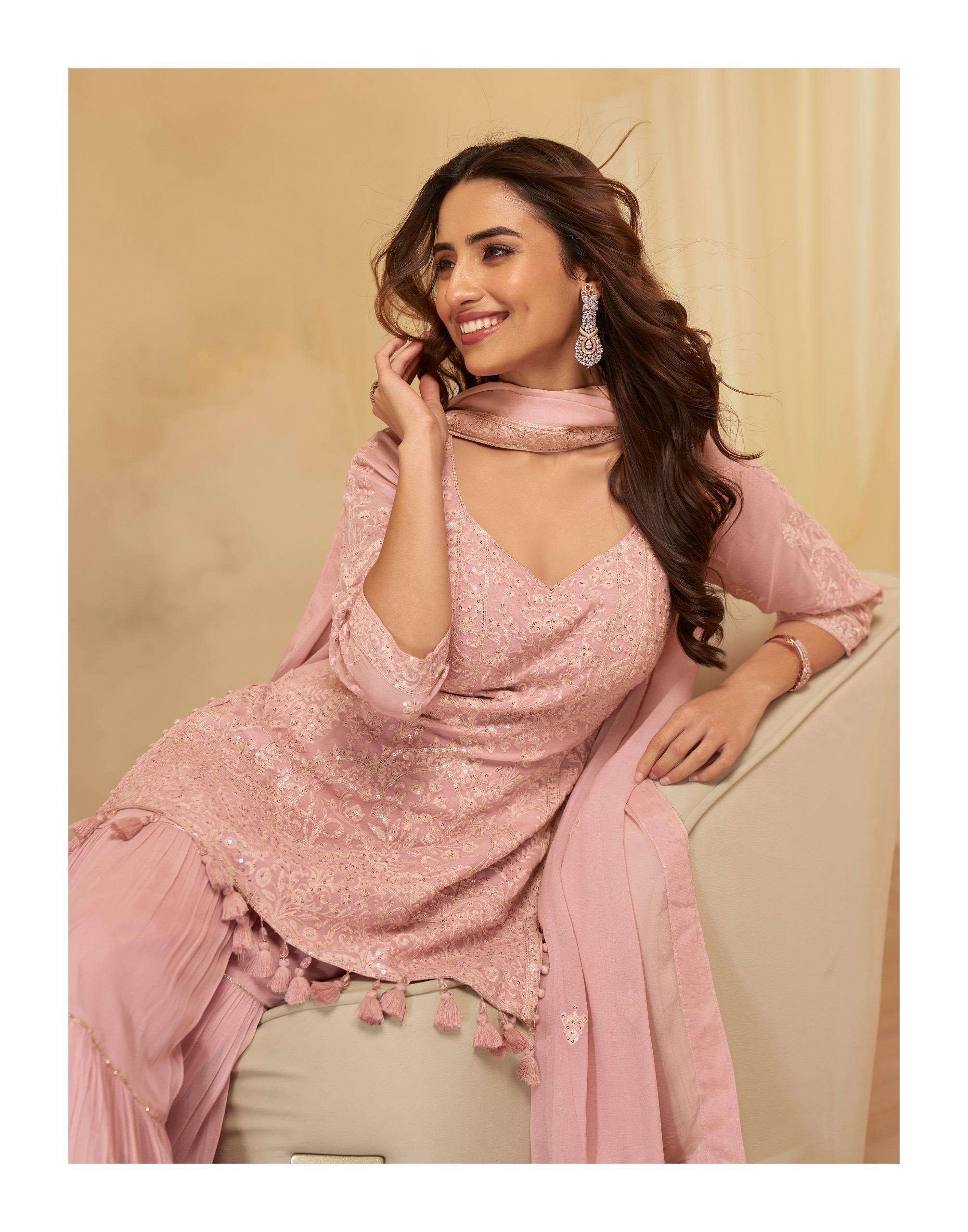 ASMITA BY SAYURI DESIGNER IN REAL GEROGETTE TOP WITH EMBROIDERED SHARARA AND DUPATTA