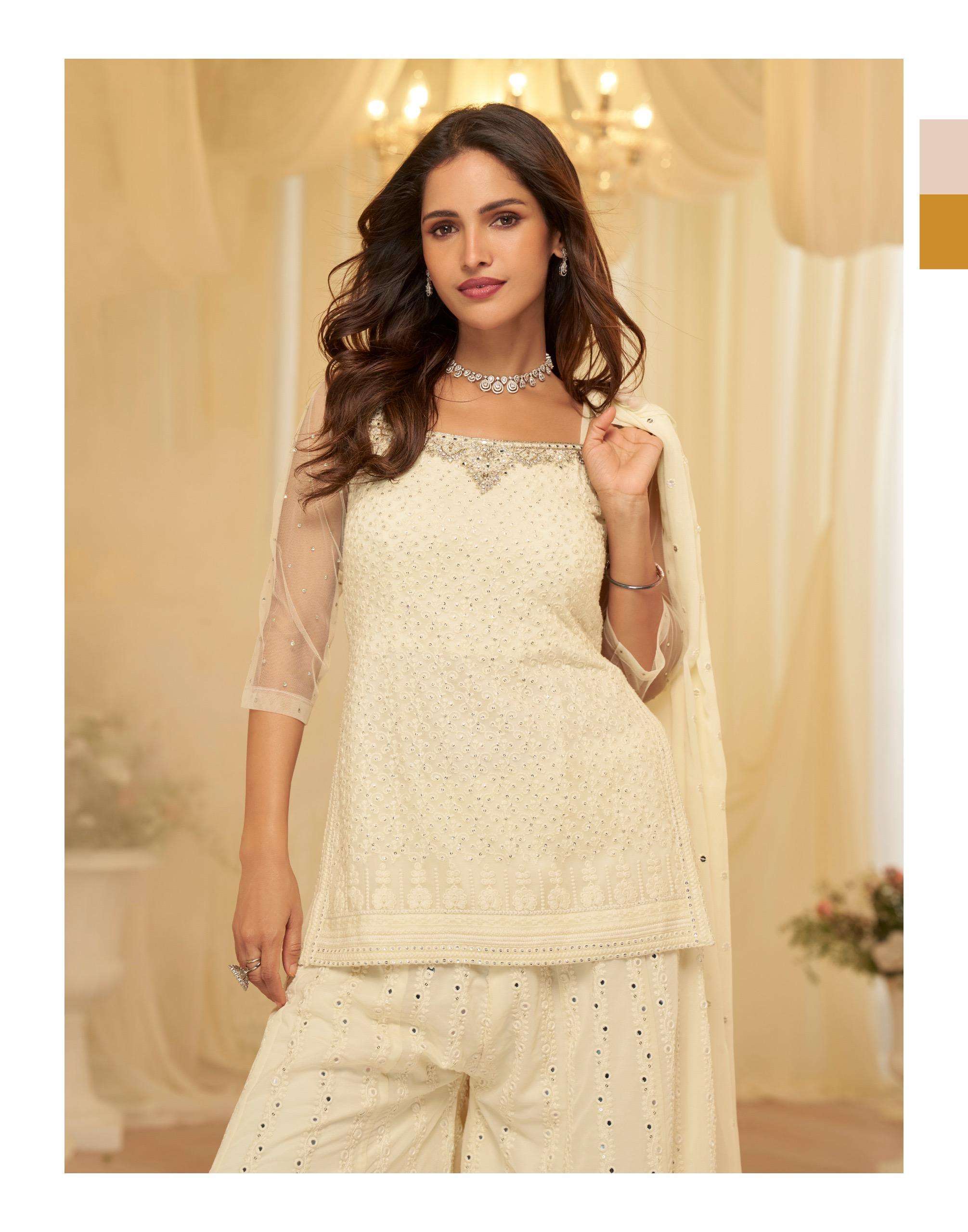 ASMITA BY SAYURI DESIGNER IN REAL GEROGETTE TOP WITH EMBROIDERED SHARARA AND DUPATTA