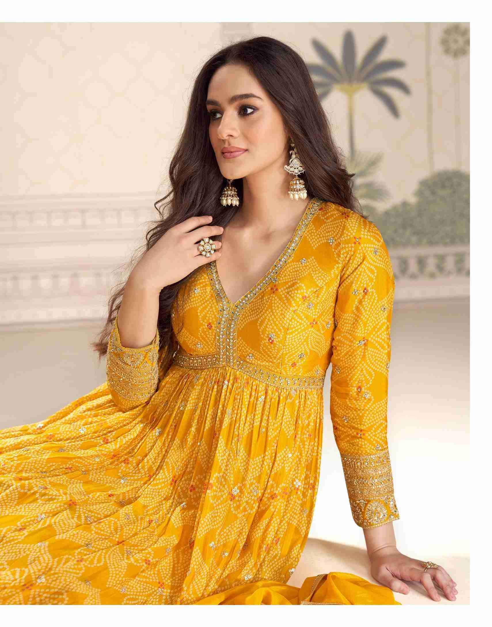 BANDHAN BY SAYURI DESIGNER IN REAL CHINON SILK WITH FRONT AND BACK EMBROIDERED WORK GOWN 