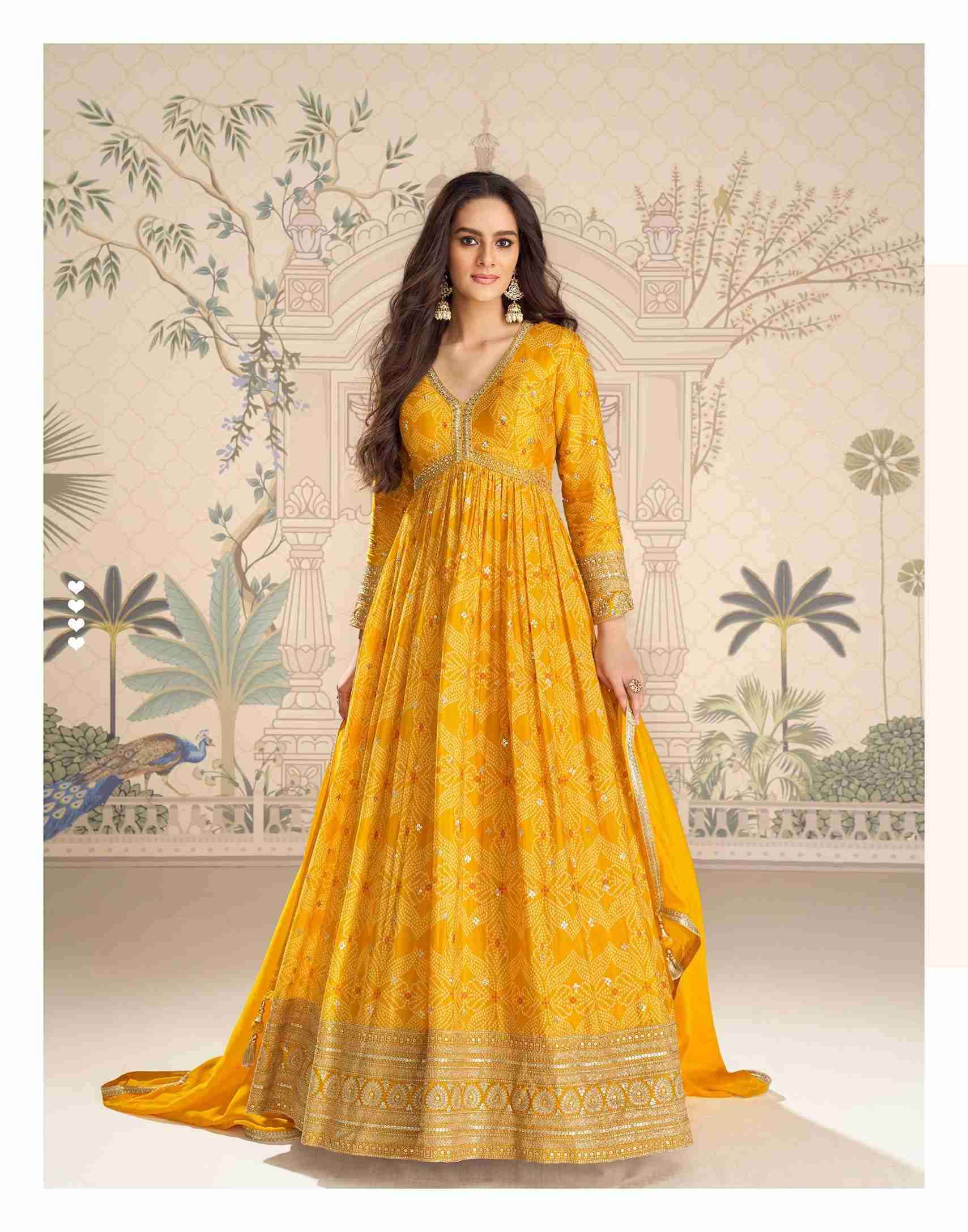 BANDHAN BY SAYURI DESIGNER IN REAL CHINON SILK WITH FRONT AND BACK EMBROIDERED WORK GOWN 