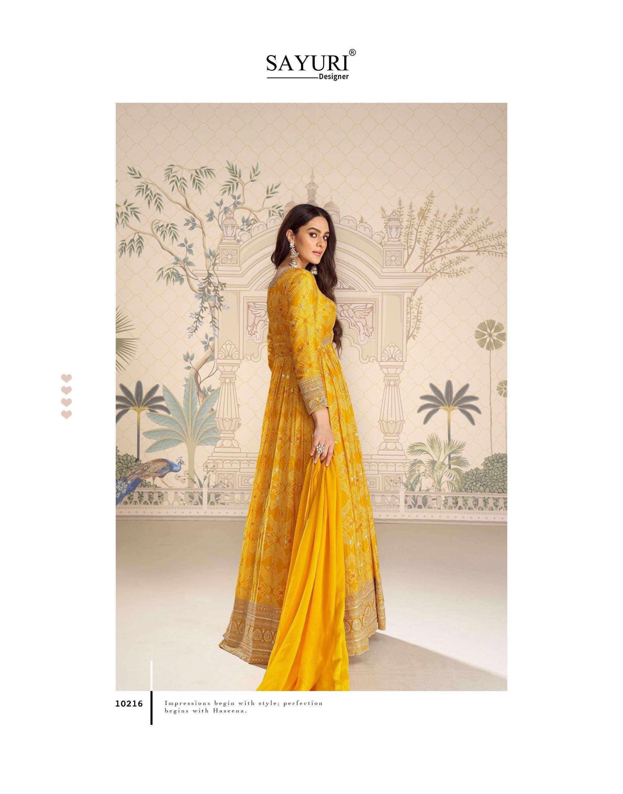 BANDHAN BY SAYURI DESIGNER IN REAL CHINON SILK WITH FRONT AND BACK EMBROIDERED WORK GOWN 