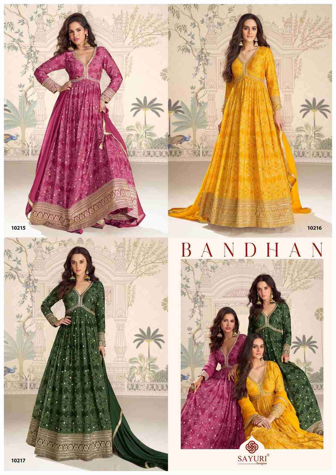 BANDHAN BY SAYURI DESIGNER IN REAL CHINON SILK WITH FRONT AND BACK EMBROIDERED WORK GOWN 